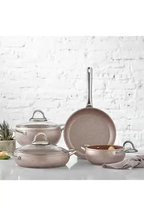 Karaca Avanos Pink Rose Nonstick Bio Granite 7 Piece Stylish Turkish Cookware Set