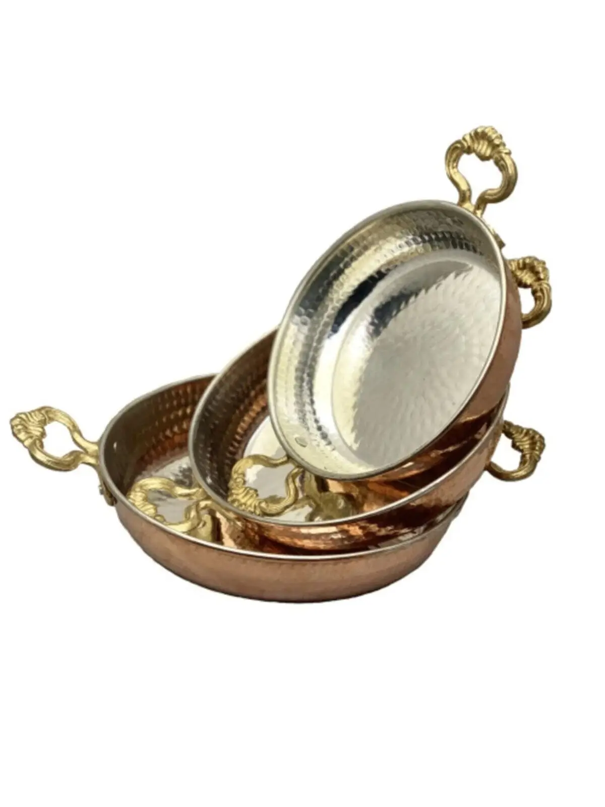 Set of 3 1st Class Copper Pan Omelette Koymak Egg  Breakfast Flat  Frying  Tinned Inside and Outside