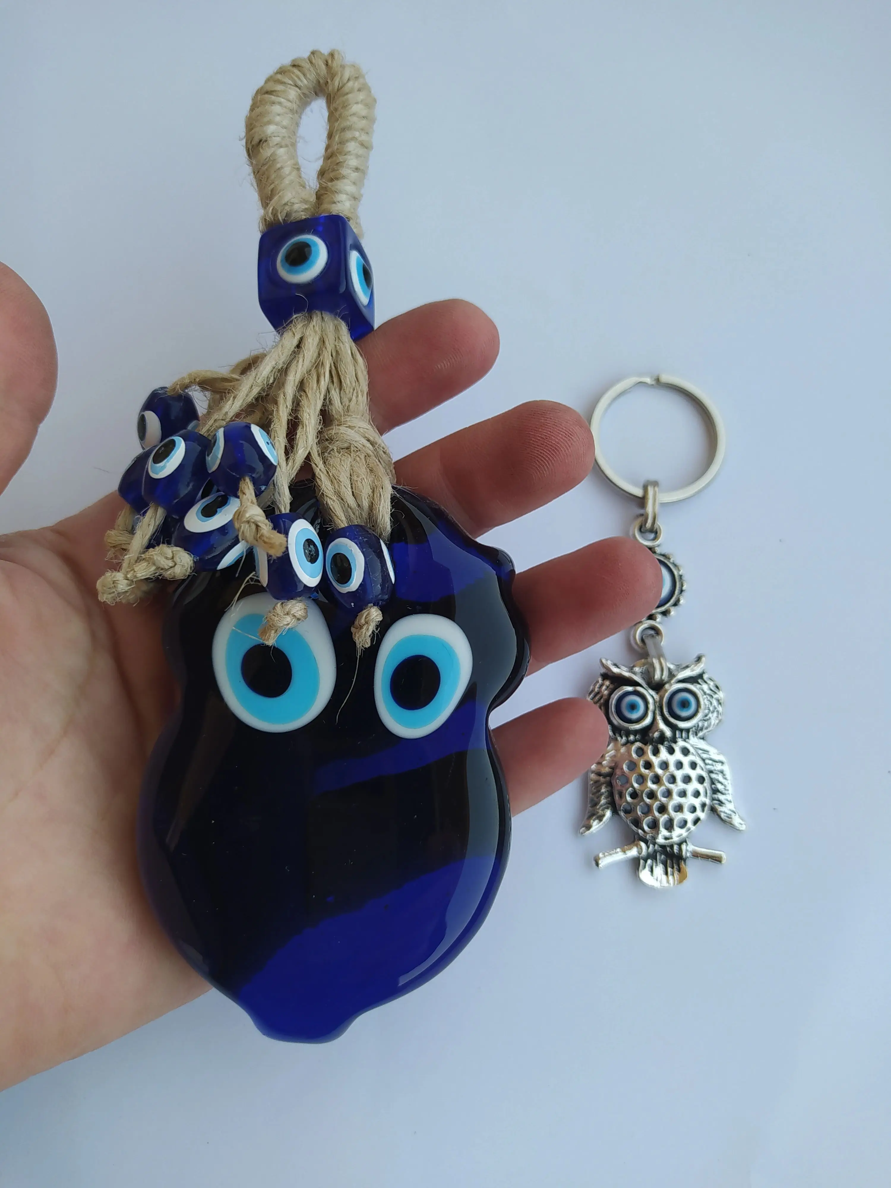 Tasselled Owl Evil Eye Wall Hanging Handmade Glass Bead Pendant Charm Turkish Amulet Talisman Nazar Protector Boho Home Decor