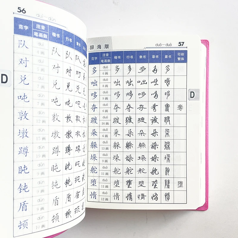3500 Common Chinese Characters 5 Scripts Calligraphy Dictionary for Pen Regular/Running /Official /Seal Scripts Pocket Size