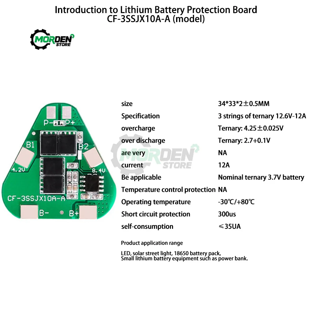 3s Ternary 12.6V 12A Same Port Without Balanced Lithium Battery Protection Board for Power Tools Accessories