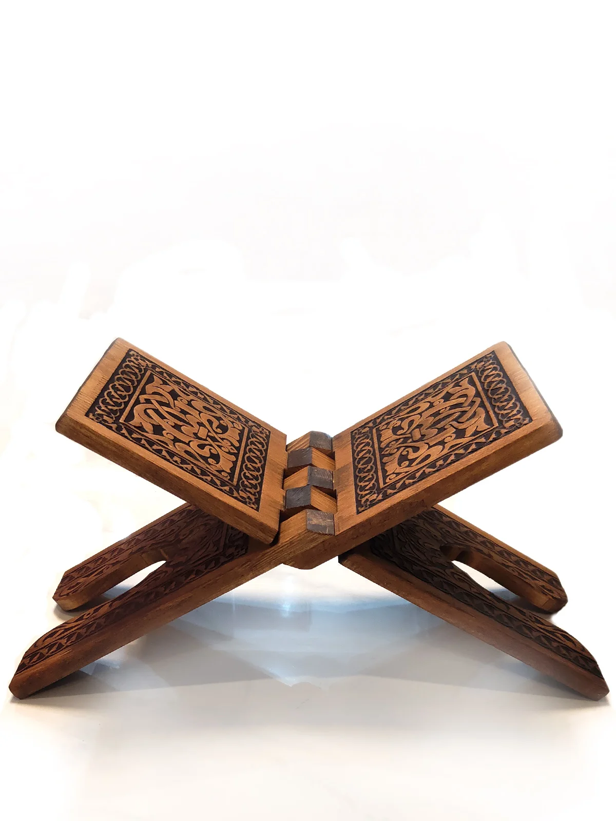 Carved Pattern Wooden Folding Book Stand, seljuk Islamic Designed carving Lectern Magazine Library, Quran Stand,Bible Holder,