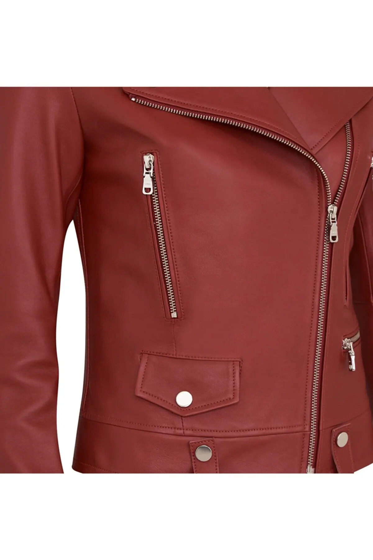 Veste de motard rouge en peau de mouton véritable pour femmes, vêtements d'automne et de printemps à la mode