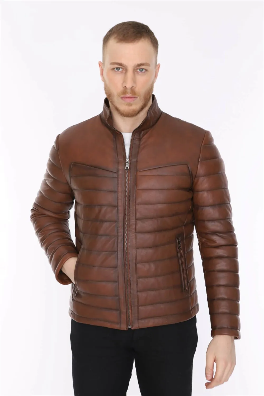 Veste en cuir véritable pour homme, modèle de sport, peau d'agneau, couleur marron, doux, tendance 2022, apparence faite en turquie, e-150179