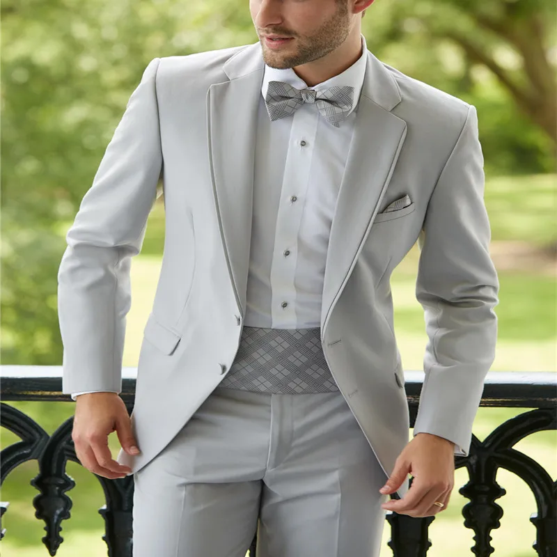 

Grey Suit Men Blazer Beach Wedding Men Suit With White Pants Smart Terno Slim Fit Tuxedo Coat Prom Jacket Costume Homme 2PCS