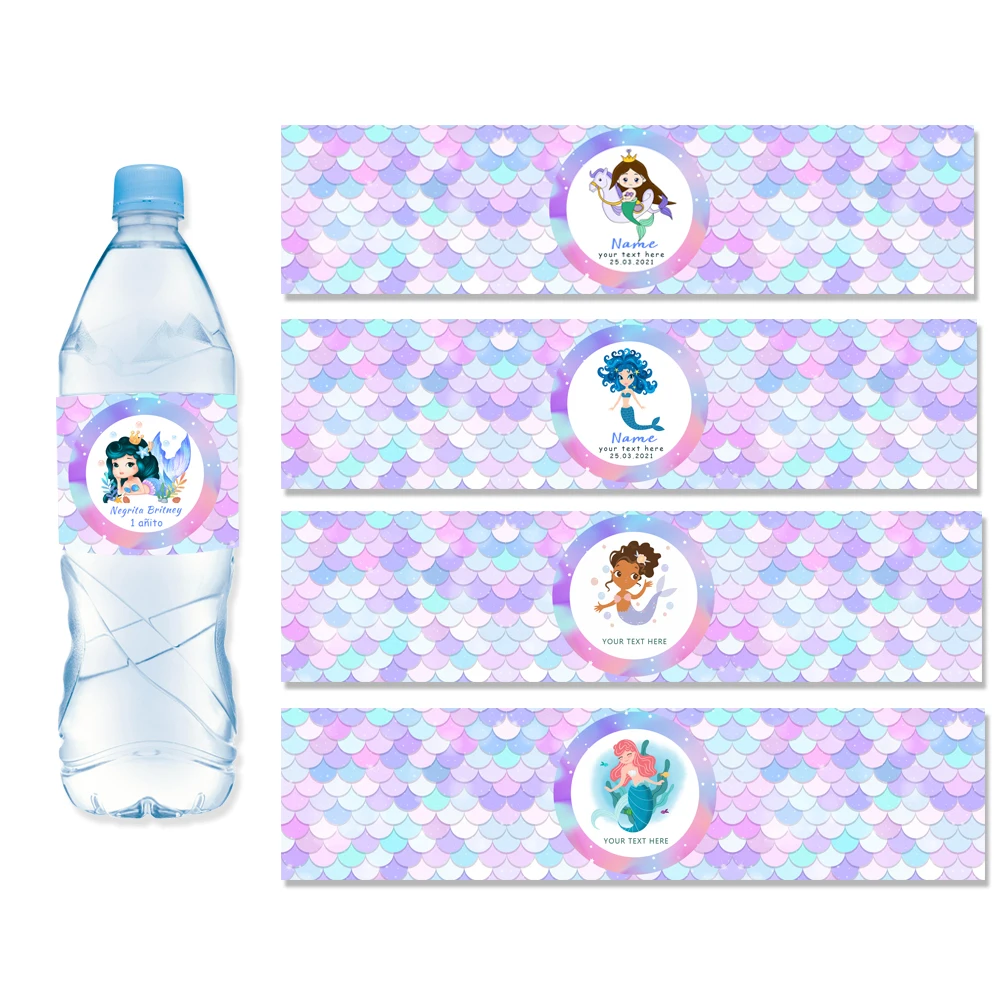 

5/15Pcs Custom Mermaid Party Water Bottle Label Stickers Mermaid Juice Bottle Labels Baby Shower Birthday Party Supplies Decor