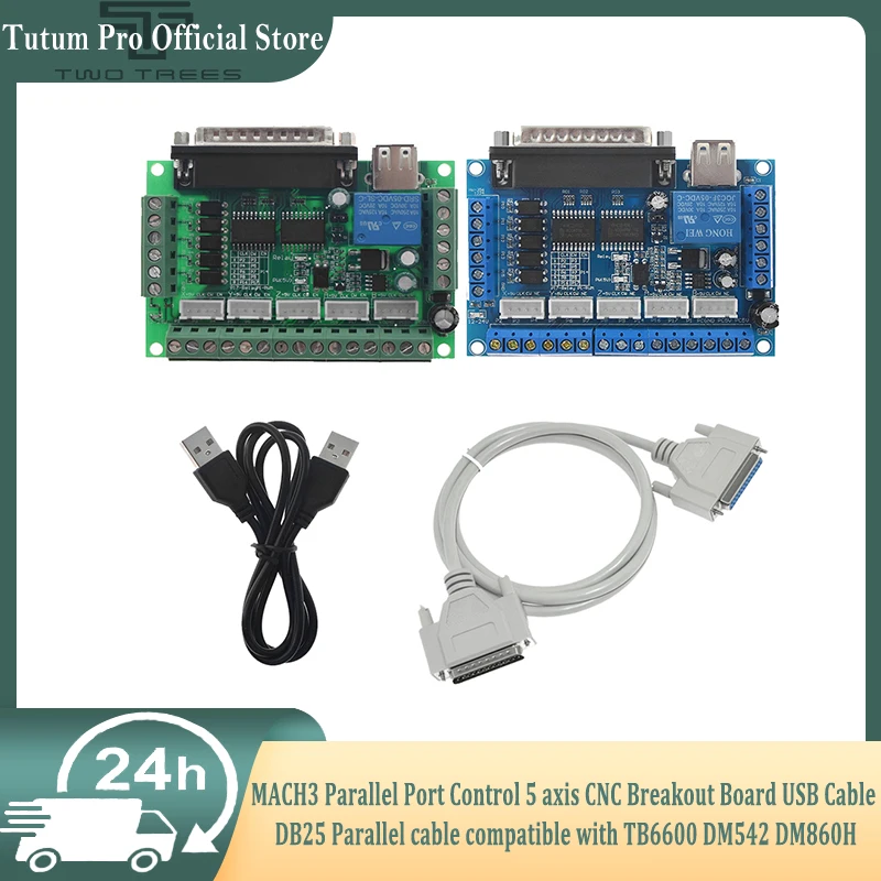 MACH3 Parallel Port Control 5 Axis CNC Breakout Board USB Cable DB25 Parallel Cable Compatible with TB6600 DM542 DM860H