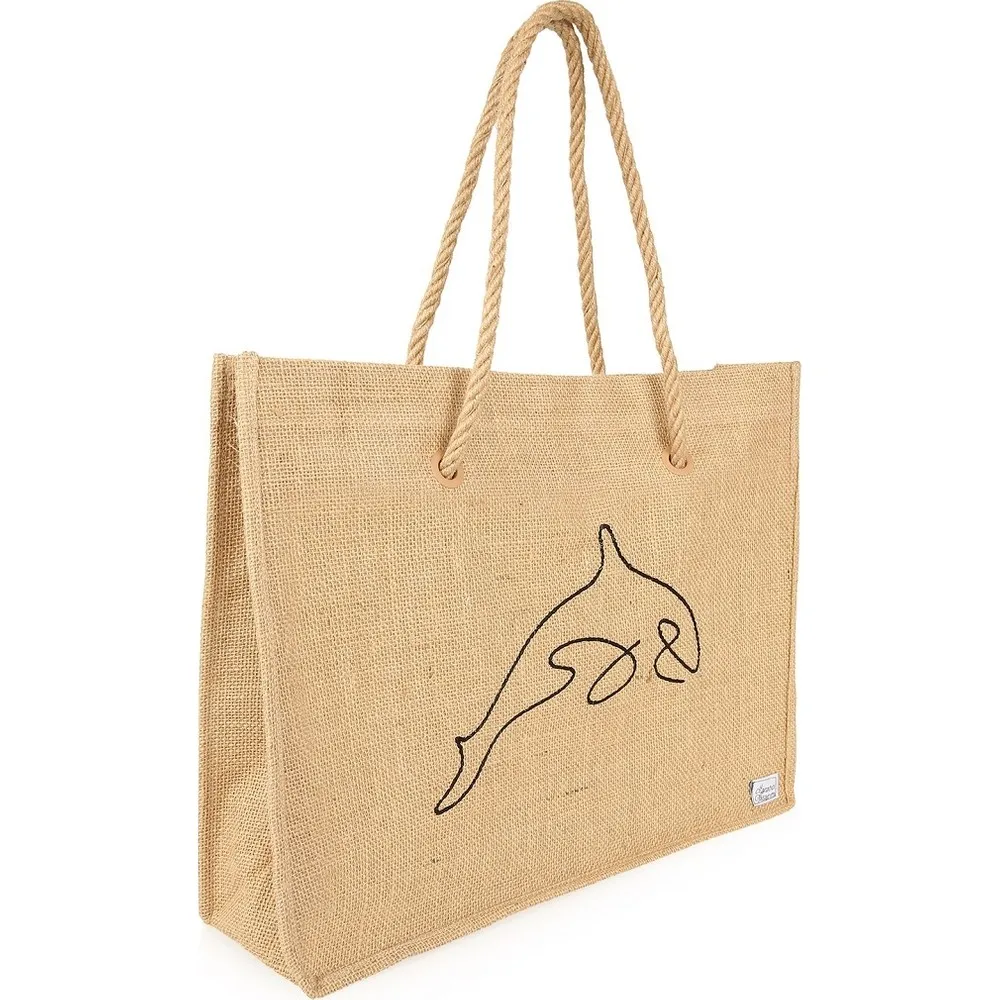 SRO Design Creative Organic Straw Beach and Daily Shoulder Bag Dolphin Holiday Vacation House Guest