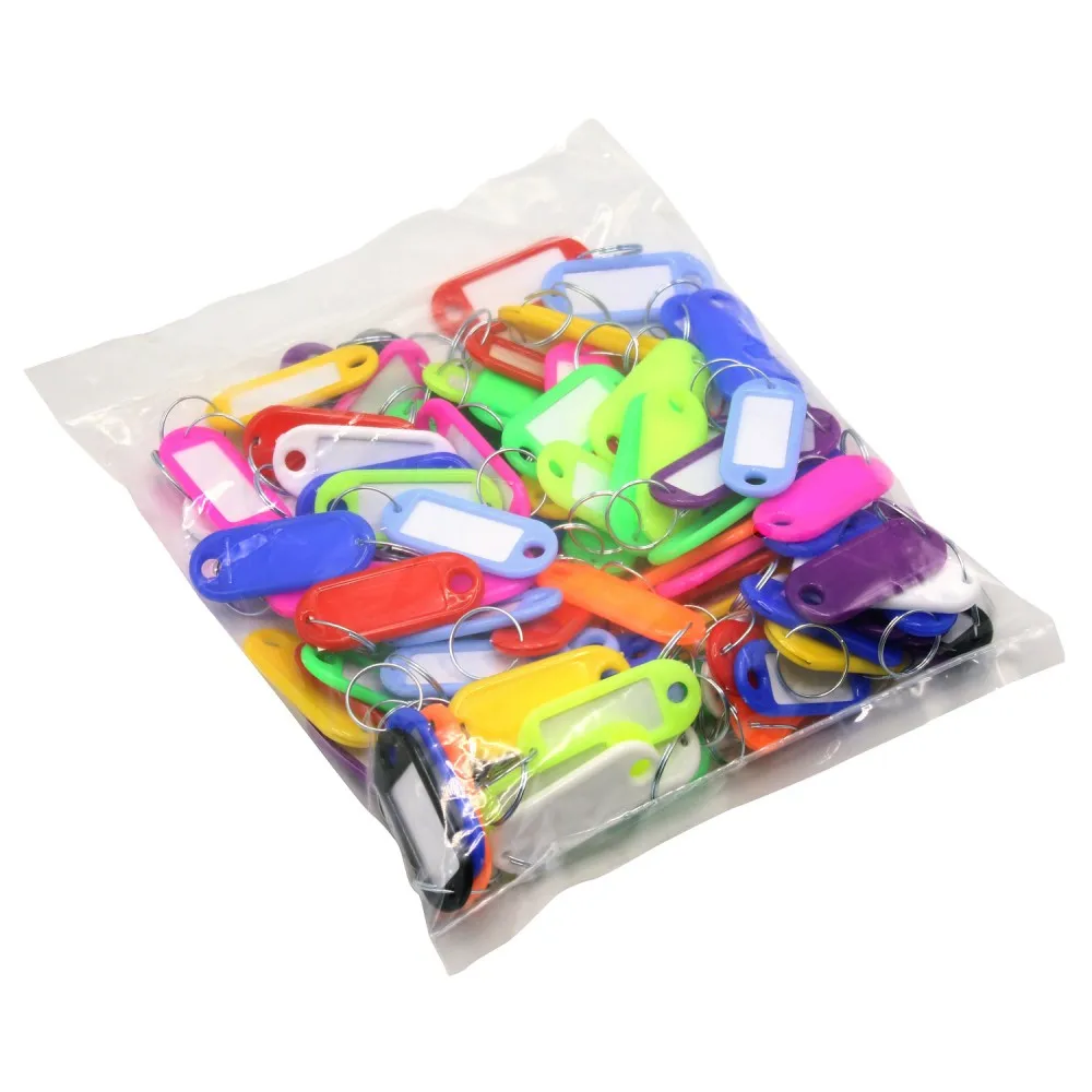 Cuttte 50 Plastic Key Tags with Container, Key Labels with Ring and Label Window, (KA-01)