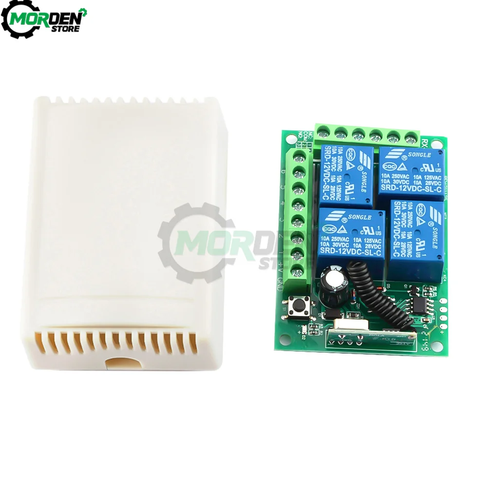 DC12V 315MHz 433MHz Wireless Remote Control 10Amp 2200W 4CH Relay Receiver Module RF Switch for Gate Garage Opener