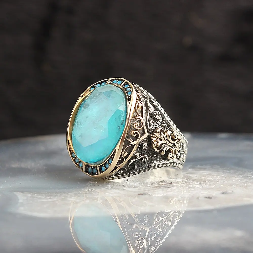 925 sterling silver rings men paraiba stone silver men rings handmade turkish jewellry luxury women rings made in turkey trendy