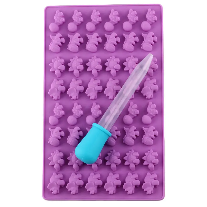 48 Cavity Dinosaur Silicone Molds Gummy Jelly Candy Chocolate Mold Ice Cube Tray Mould Fondant Cake Decorating Tools With Straw