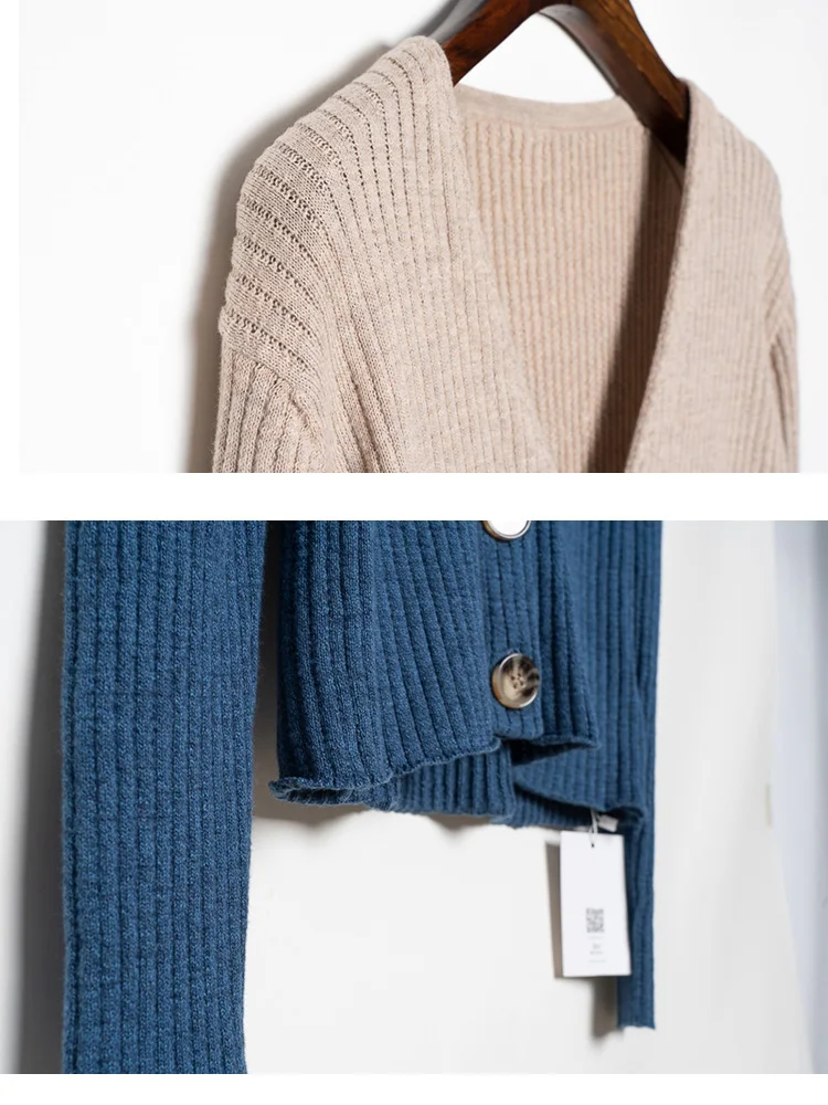 Textured Cotton Knitted Cardigan Women V Neck Button Basic Sweater Knitwear