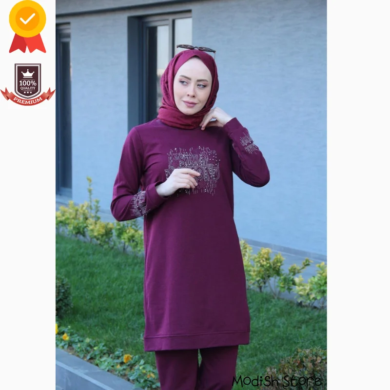 Conjunto deportivo con estampado de piedra, vestidos turcos de gran tamaño, Abaya, moda musulmana, Ramadán, vestido modesto Islámico