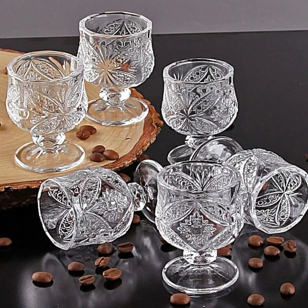 

Crystal Cut 6 Pcs Coffee Mini Water Glass with Side Stand