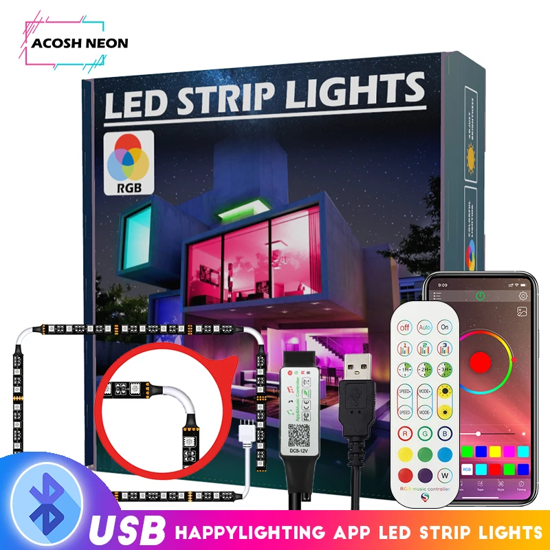 

55 Inch Bluetooth Tv Backlight Smd 5050 Rgb Led Light Strip 5V Waterproof Lighting Usb Power Lights With 24 Keys Remote Control