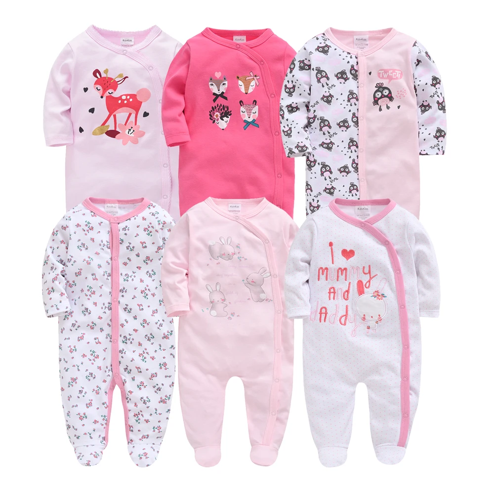 KAVKAS odzież dla dzieci dziewczyny różowy Romper Cartoon piżama dziecięca kombinezon z długim rękawem Bebe Playsuit dziewczyny ubrania 0`12 miesięcy