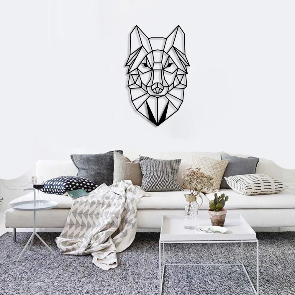 Geometric Wild Wolf Head Wall Room Home Accessory Wooden Table 32x50cm