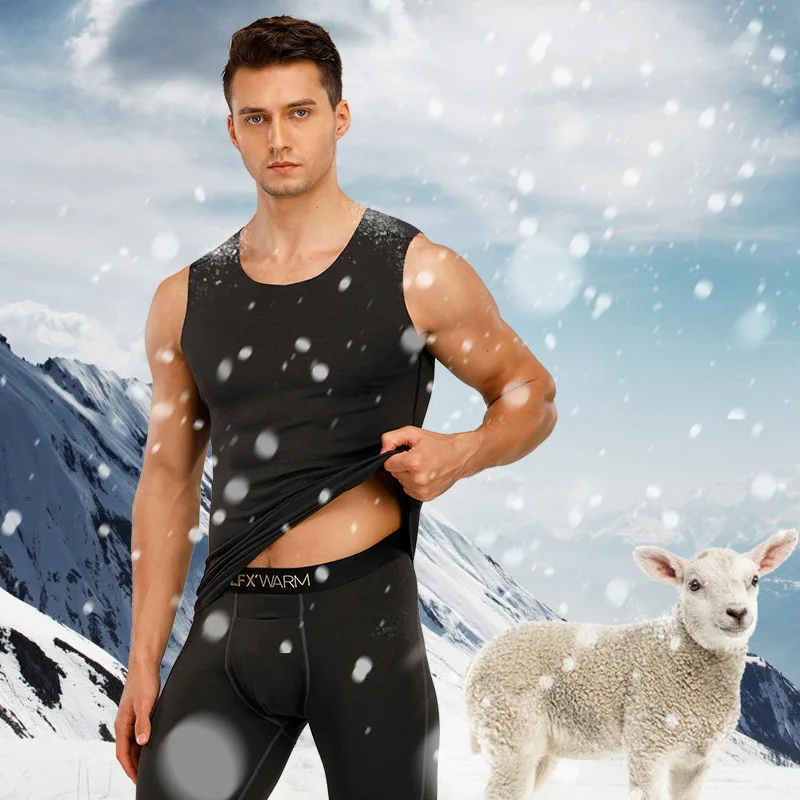 52025 Men Thermal Vest with Merino Wool Sleeveless Top Seamless Soft Comfortable Warm Thermal Undershirt Men Thermal Top Vest