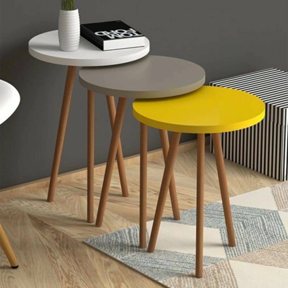 Coffee Table 3 Pieces Side Table Tea Coffee Service Table Round Living Room, Coffee Table with Quality and Useful Wood Legs