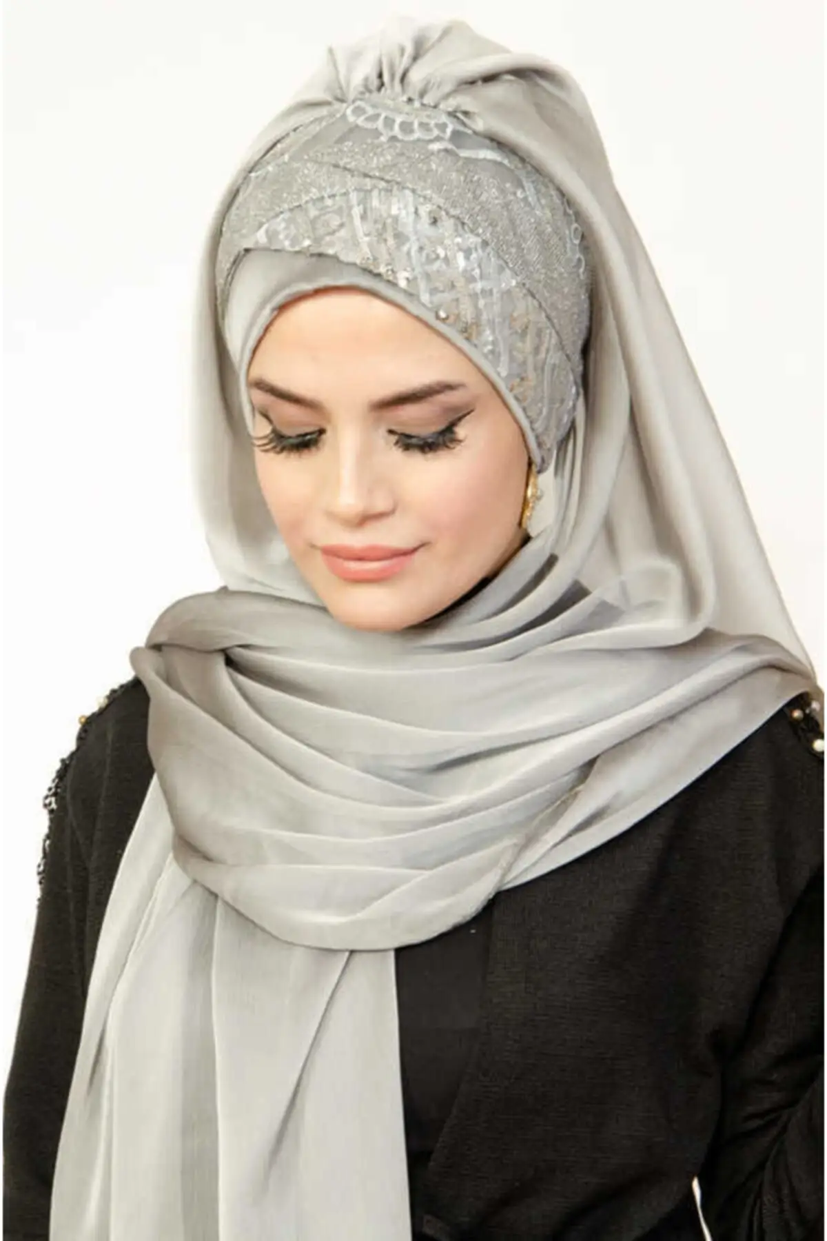 Women Silver Sequin Embroidered Bandanas Ready Made Evening Dress Shawl abaya scarf sal islamic Muslim women the headscarves hood