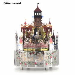 3D Metal Puzzle Games Beauty And The Beast Theme Rotating Music Box Models LED Lights Kits DIY Jigsaw Toys Gifts For Girls Adult