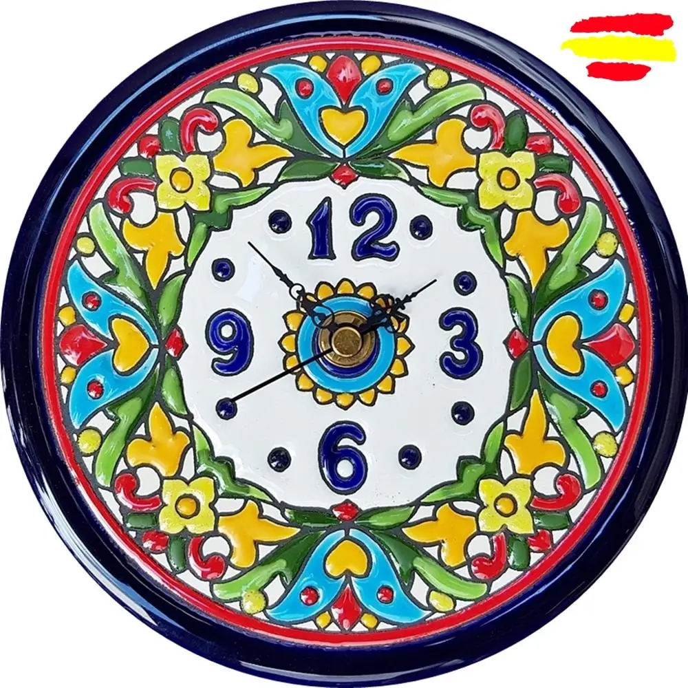 Ceramics Watch Spanish 17 cm/6.7 inch diameter-enameled up handmade-done in Spain-artecer-Home and decor-