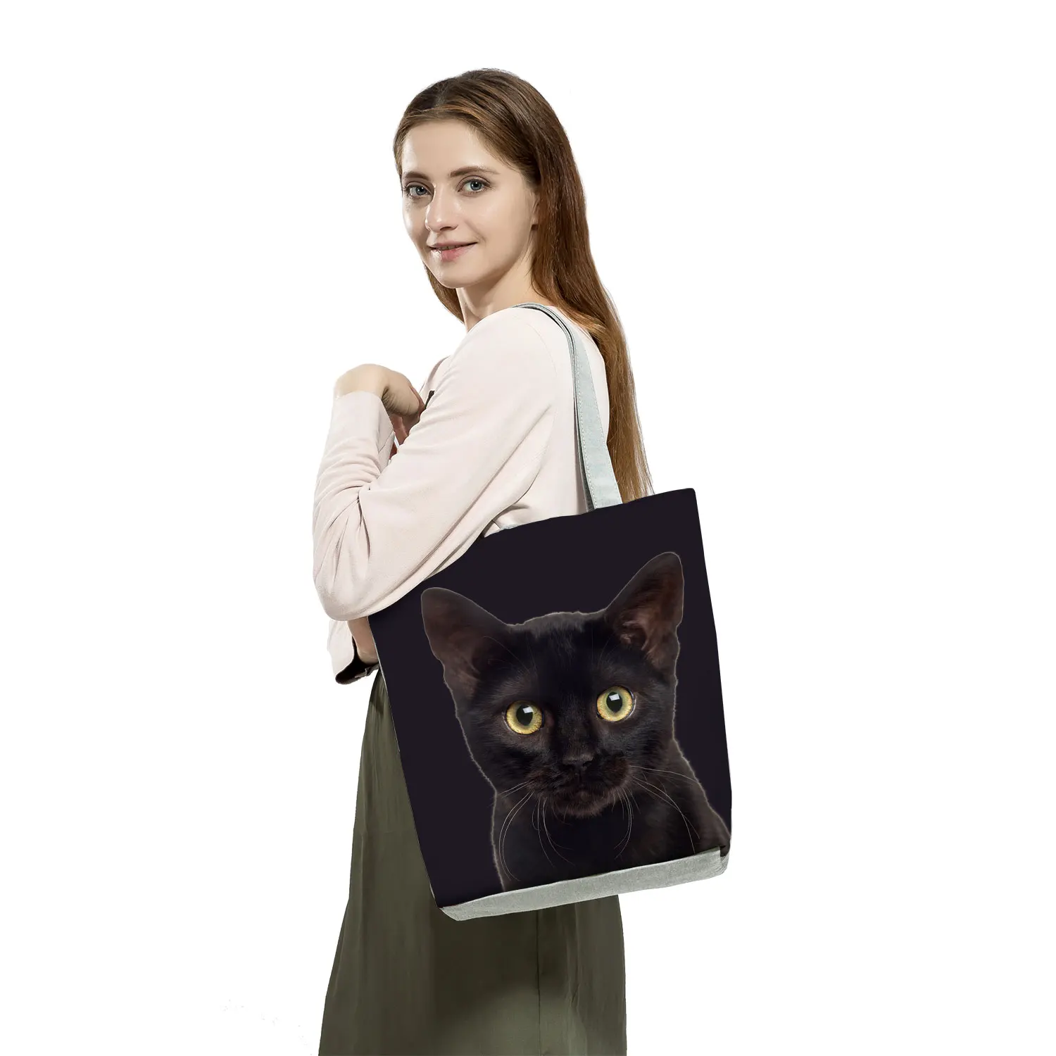 Fashion Animal Handbags Cats Dog Print Tote Travel Women Shoulder Bag Female Foldable High Capacity Shopping Bag Custom Pattern