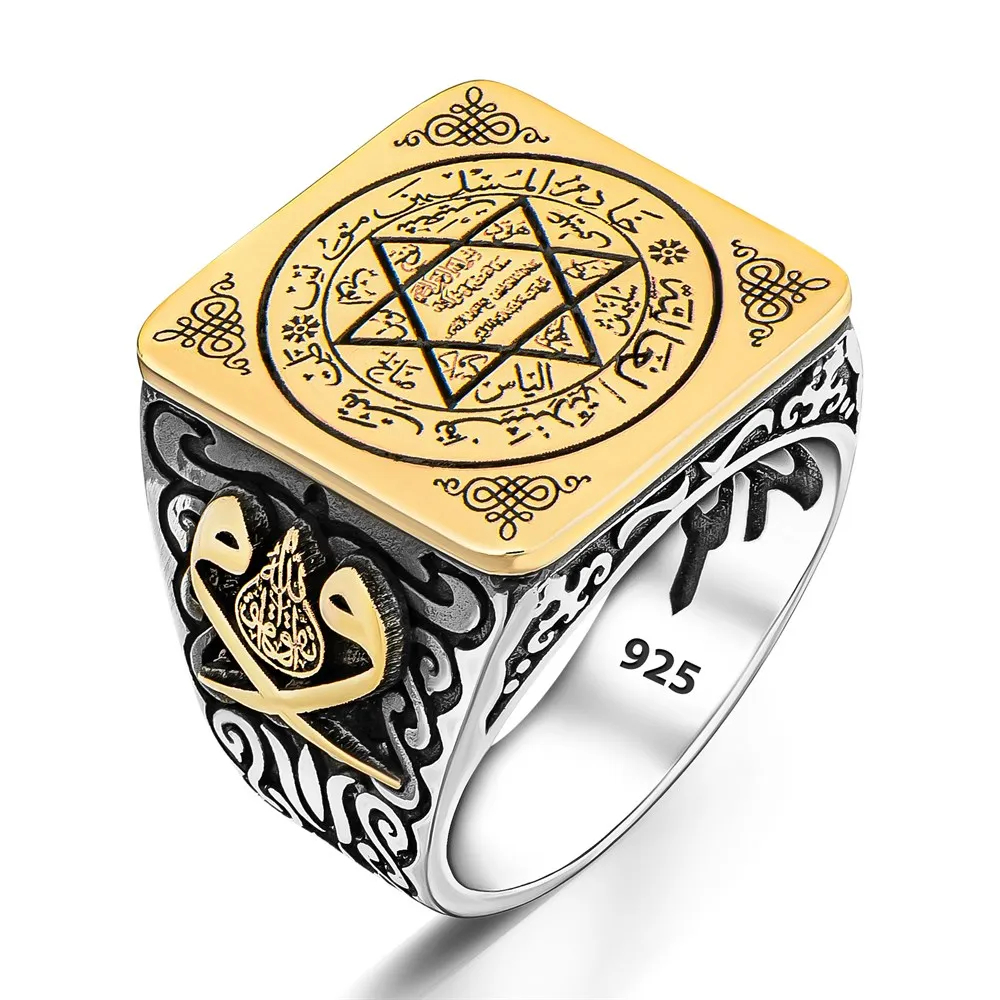 New Authentic Sterling Silver Antique Seal Of Phorpet Solomon David Star Master Hand Ring Men's Rustic Hallmarked Male Jewelry