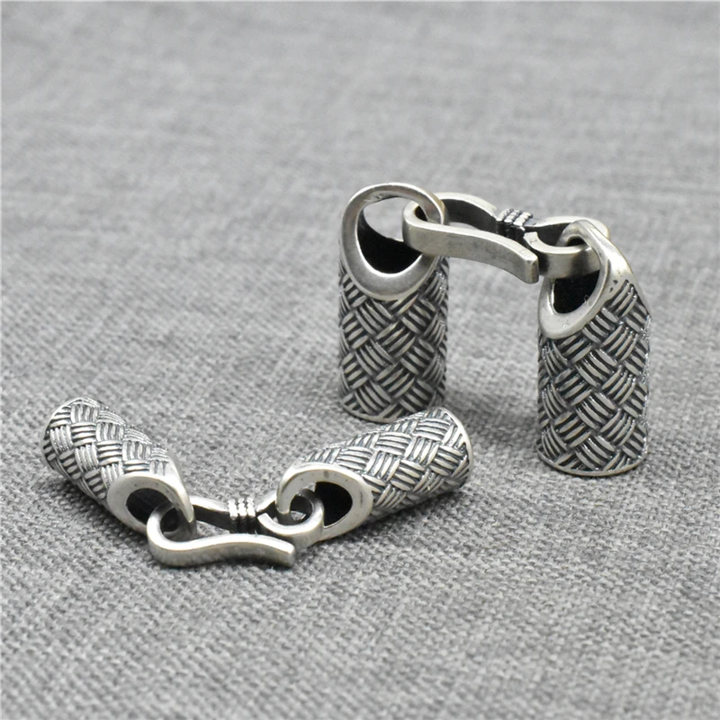 925 Sterling Silver Weave Woven Leather Cord End Cap with Hook Clasp for Bracelet Necklace
