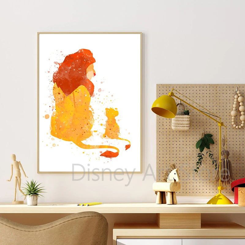 Mufasa Simba Nala المشارك يطبع الأسد الملك هاكونا ماتاتا المائية قماش اللوحة الحضانة صور فنية للجدران ديكور غرفة الاطفال