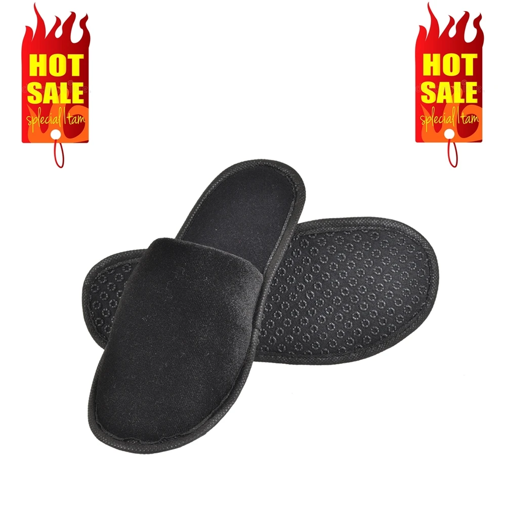 Hotel SPA Home Towel Floor Slippers For Unisex Guest Indoor Shoes Black Disposable 100 / 200 / 300 Pairs TURKISH COTTON FABRIC