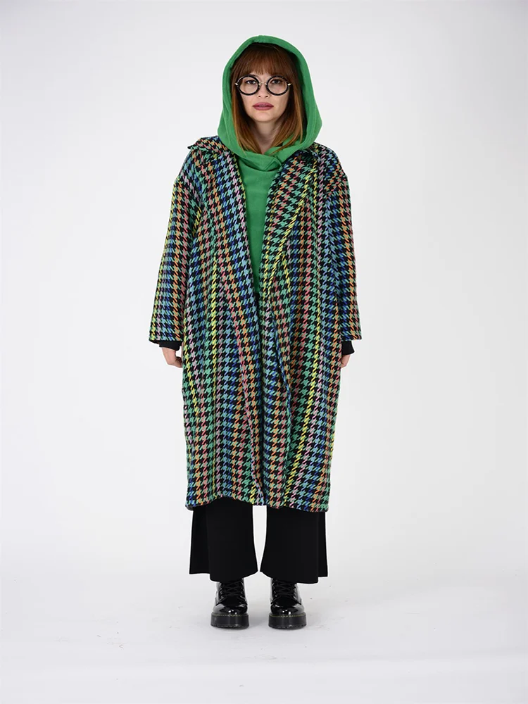 

Plaid Patterned Multi Color Pocketed Long Winter Coat 2022 New Fashion Women's Parka High Textured Thick Fabric Jackets