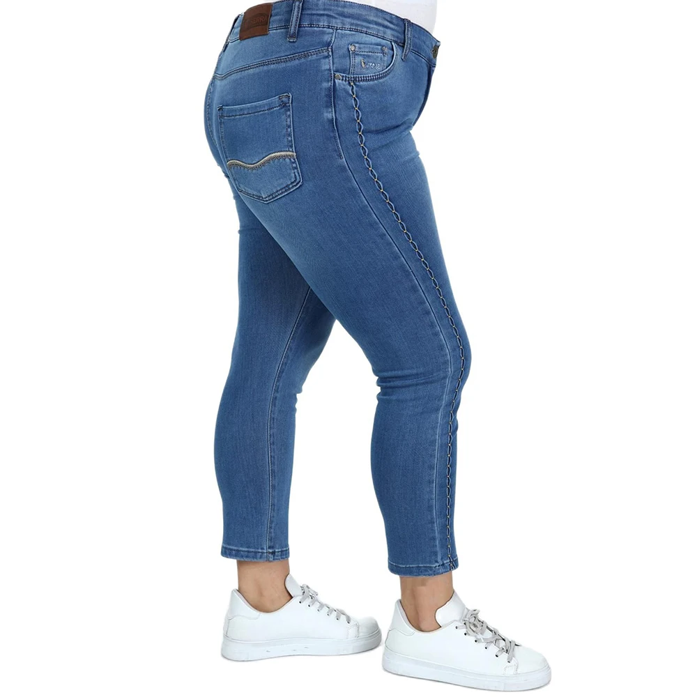 Hanezza Plus Size Women Denim Jeans Hight Waist %100 Cotton Dark Washed  Female Denim Jeans Dark Blue, Blue With Pearl 44-54 EU Denim Jeans