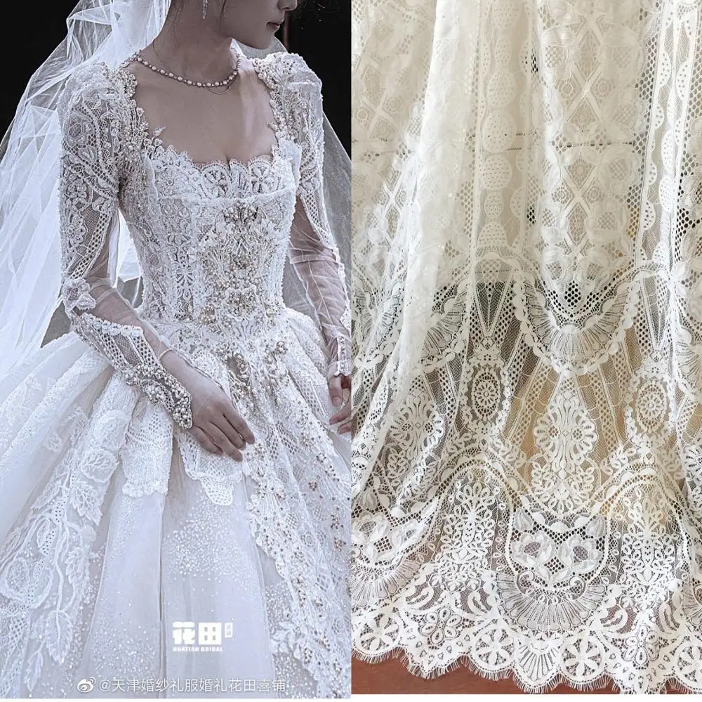 

3 Meters Vinatges style French Cotton Chantilly bridal gown lace fabric , prom dress beach boho wedding fabric lace 150cm wide