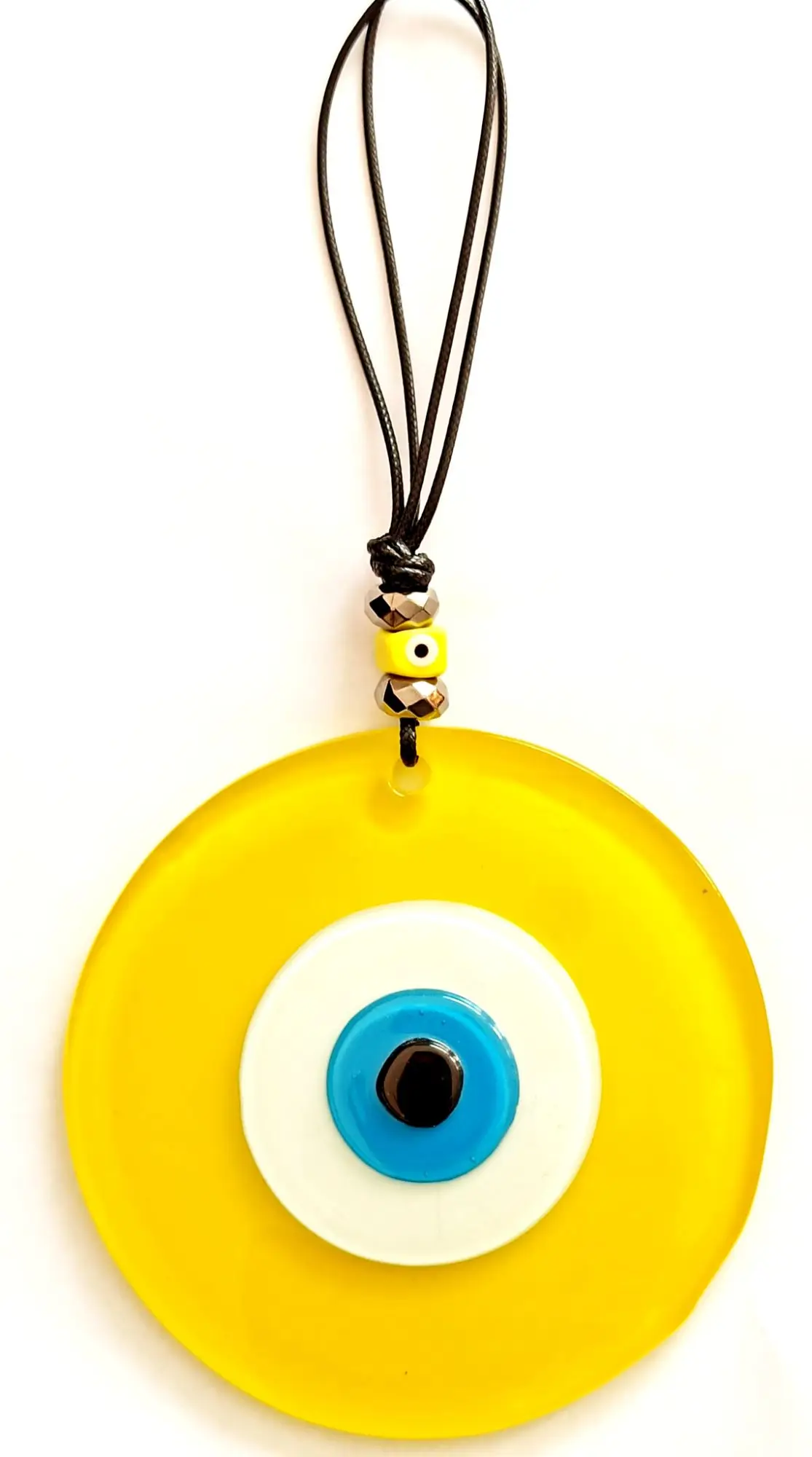 Leather String, Evil Eye Bead, Yellow Glass Wall Ornament