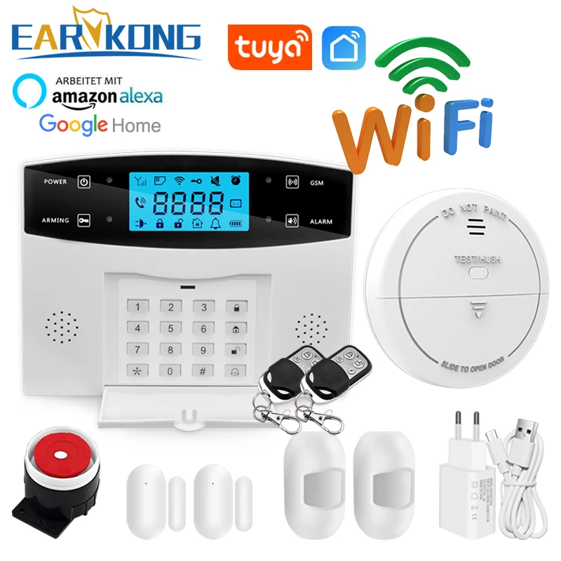 Casa assaltante Sistema de alarme de segurança, WiFi, GSM, Intercom 433MHz, Sensor sem fio, controle remoto, discagem automática, kit sensor sirene