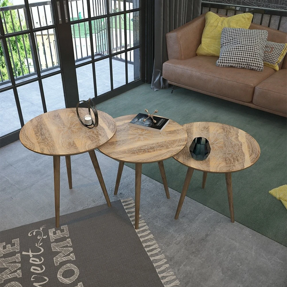 Coffee Table Tea Coffee Service Table Round Living Room Nightstand, Coffee Table Big Presentation Table Wood Leg