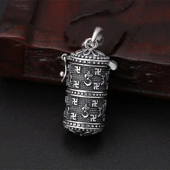 

925 Sterling Silver Om mani padme hum Prayer Box Locket Pendant for Yoga Meditation Necklace