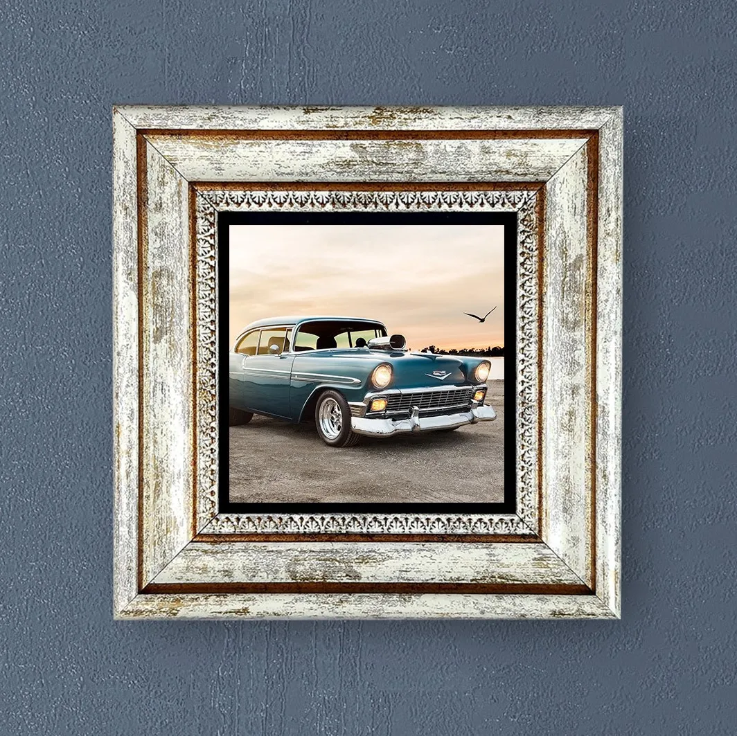 Handmade Natural Stone Painting Framed Wall Decor Muscle Car Themed Room Vintage Poster Picture Gift Ornament Special Print Piec