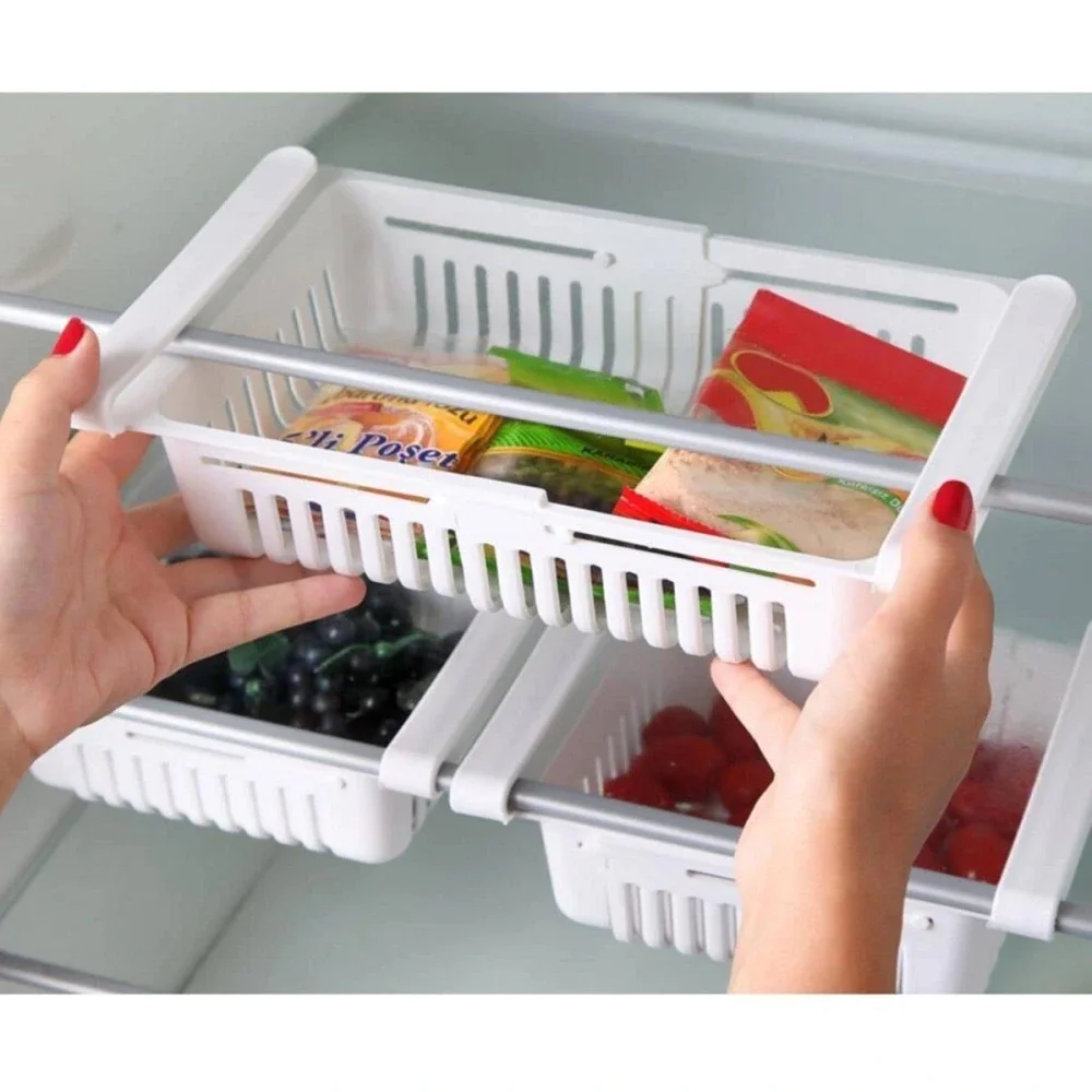 Kitchen Refrigerator Organizer Basket Container Drawner Adjustable Storage Box Retractable Drawer Space Saver Slide Fridge Rack