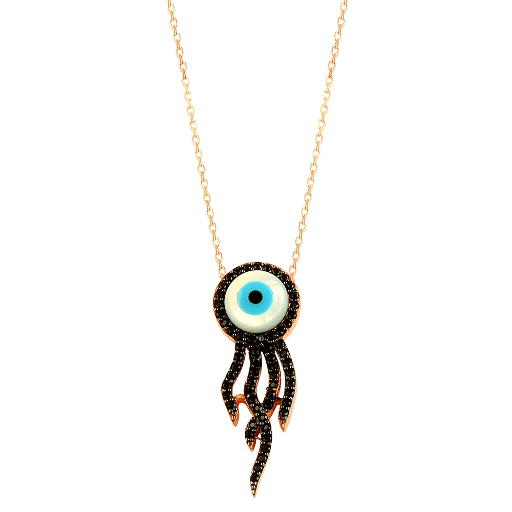 Evil Eye Necklace Jellyfish Medusa Necklace Minimalist Necklace Mother of Pearl Turkish Jewelry Good Luck Nautical Charm