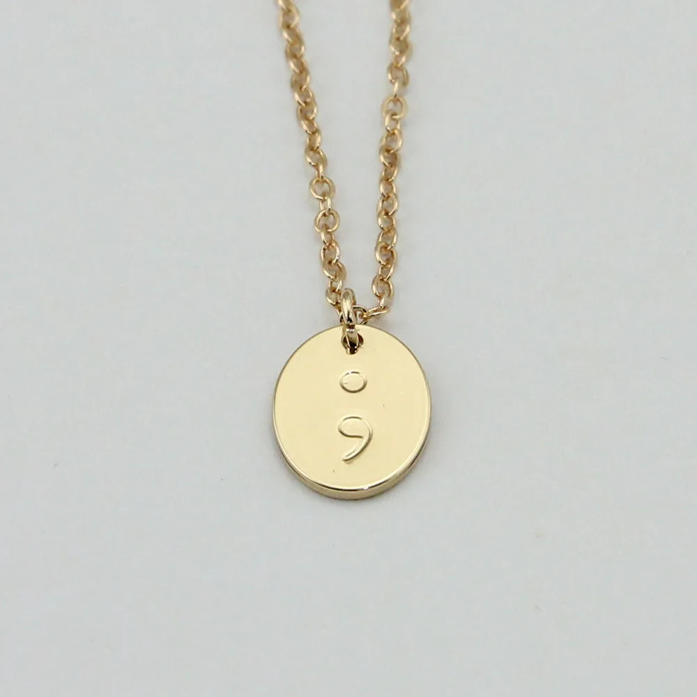 Wholesale High Quality Women Accessories Jewelry New Design Semicolon Engraved Pendant Necklace