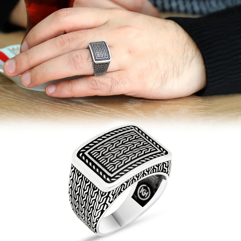 Men's Mesh Motif 925 Sterling Silver Ring Special Design 2022 Summer Winter Fashion Trend Gift Items Free Shipping