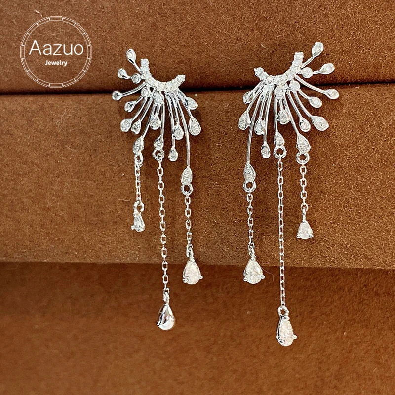 

Aazuo Real 18K Pure Solid White Gold Natrual Real Diamonds 0.60ct Drop Chain Stud Earrings Gifted For Women Wedding Party Au750