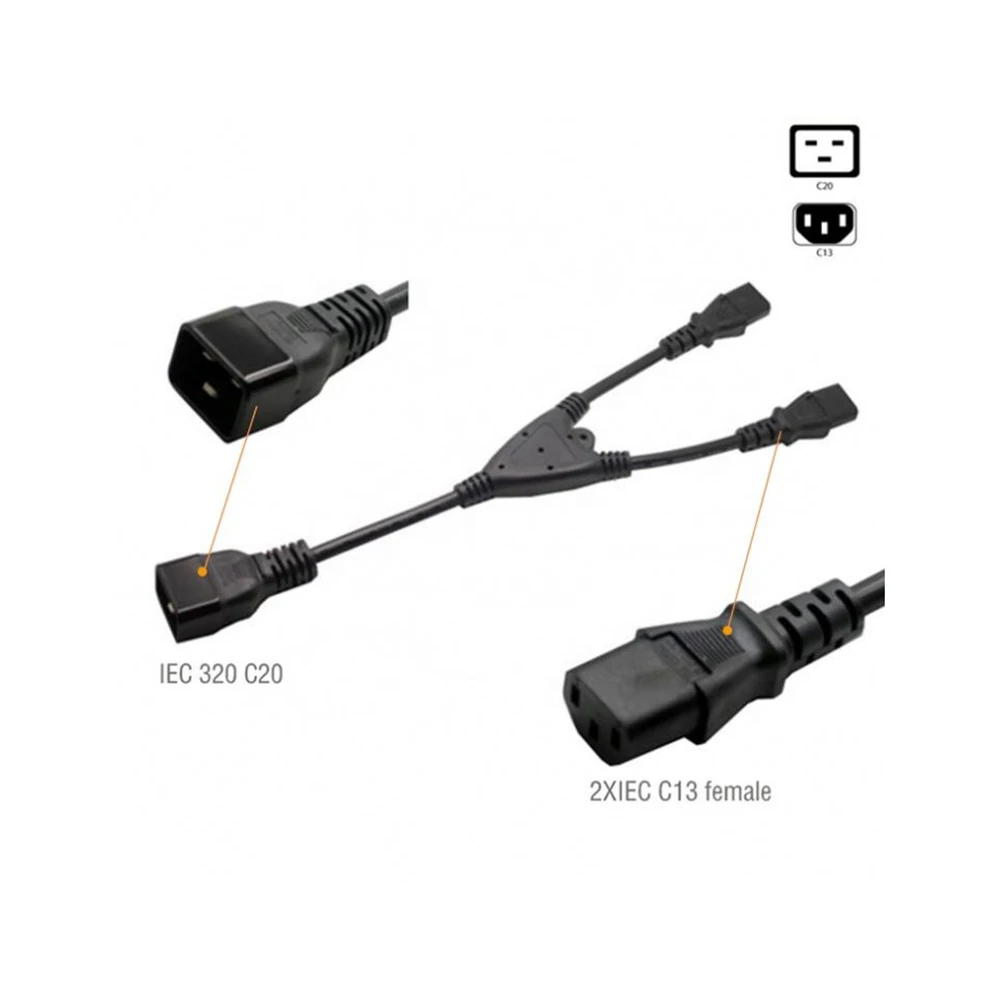 Servidor pdu c19 c20 c13 para c14 y adaptador cabo de alimentação divisor c20 para 2xc13 terno para antminer l3 +/s9/gpu mineiros 1.2m