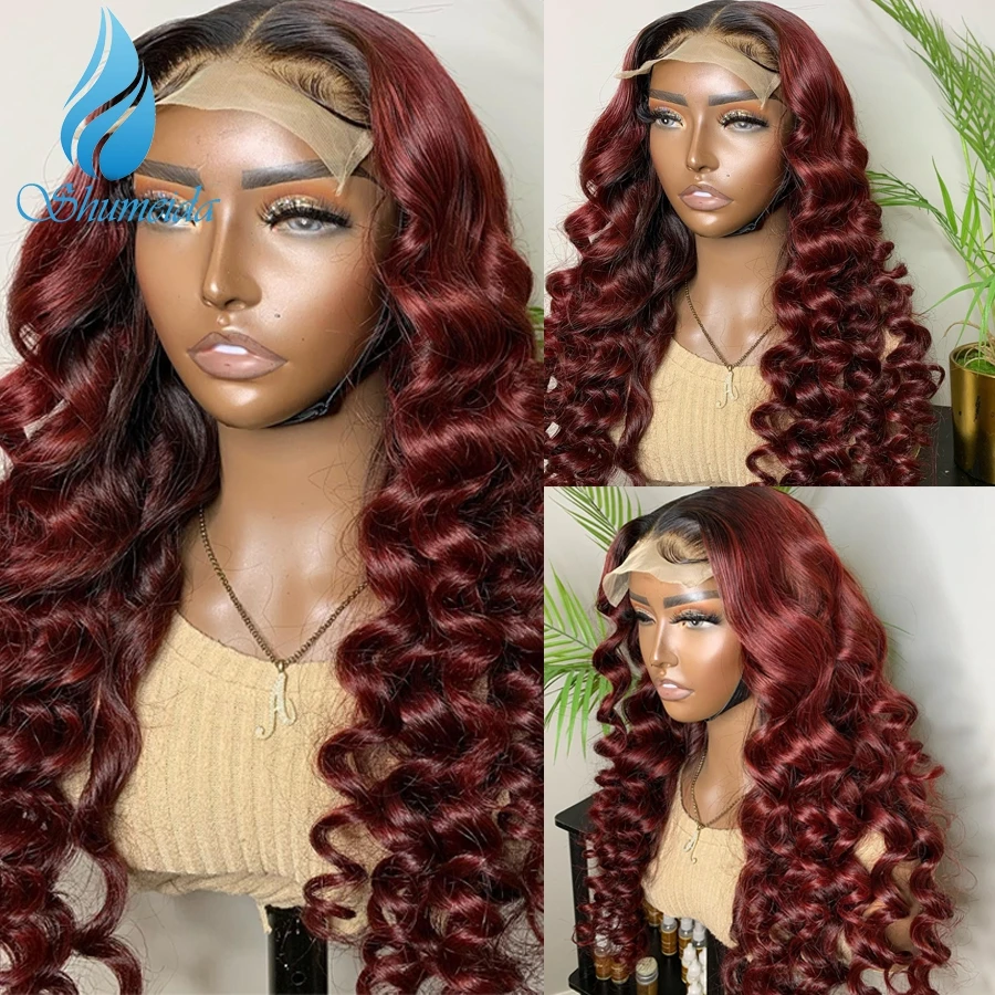 

Shumeida 13x6 Lace Front Human Wigs Ombre Red Brazilian Remy Human Hair Wavy Wigs for Women Human Hair Glueless Wigs Baby Hair