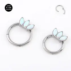16G Implant Grade Titanium ASTM F136 Septum Piercing Prong Set Opal Twist Hinged Clicker Nose Ring Hoop Jewelry