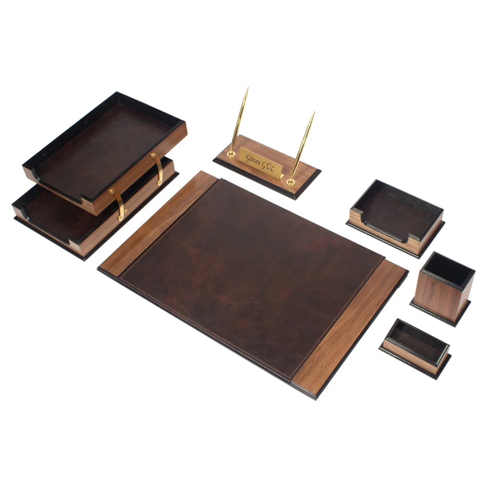 

Prestige Luxury Wooden & Leather 8 Pieces Desk Set Desk Organizer Office Accessories Desk Accessories Office Organizer Desk Pad