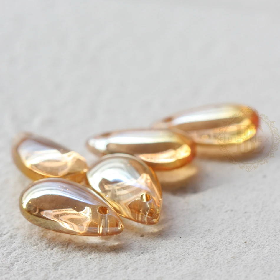 DIY Supply-30 Pieces Plated Crystal Glass Spacer Beads - Top Drilled Teardrop 8x14mm (G342)